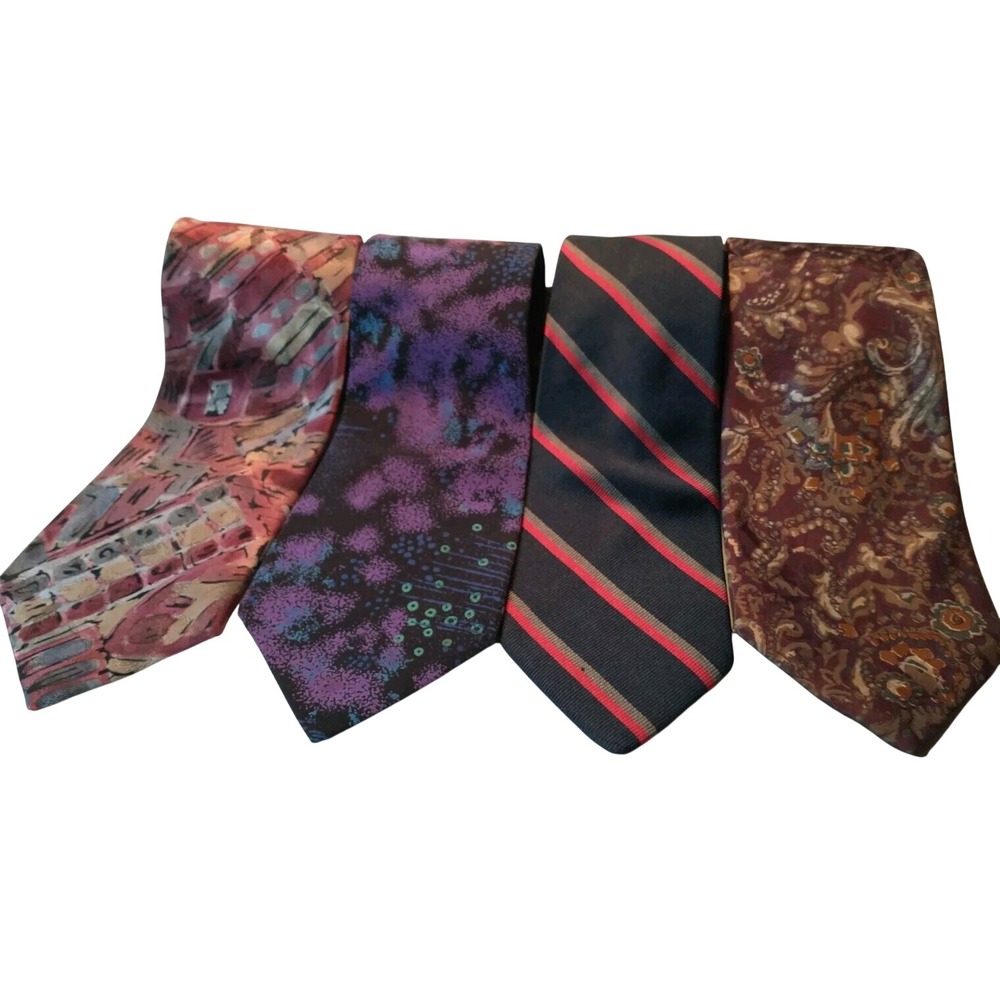 VTG 80s Mens Tie Lot 4 Surrey Carter Holmes Arthur Barry Paisley Stripe Retro